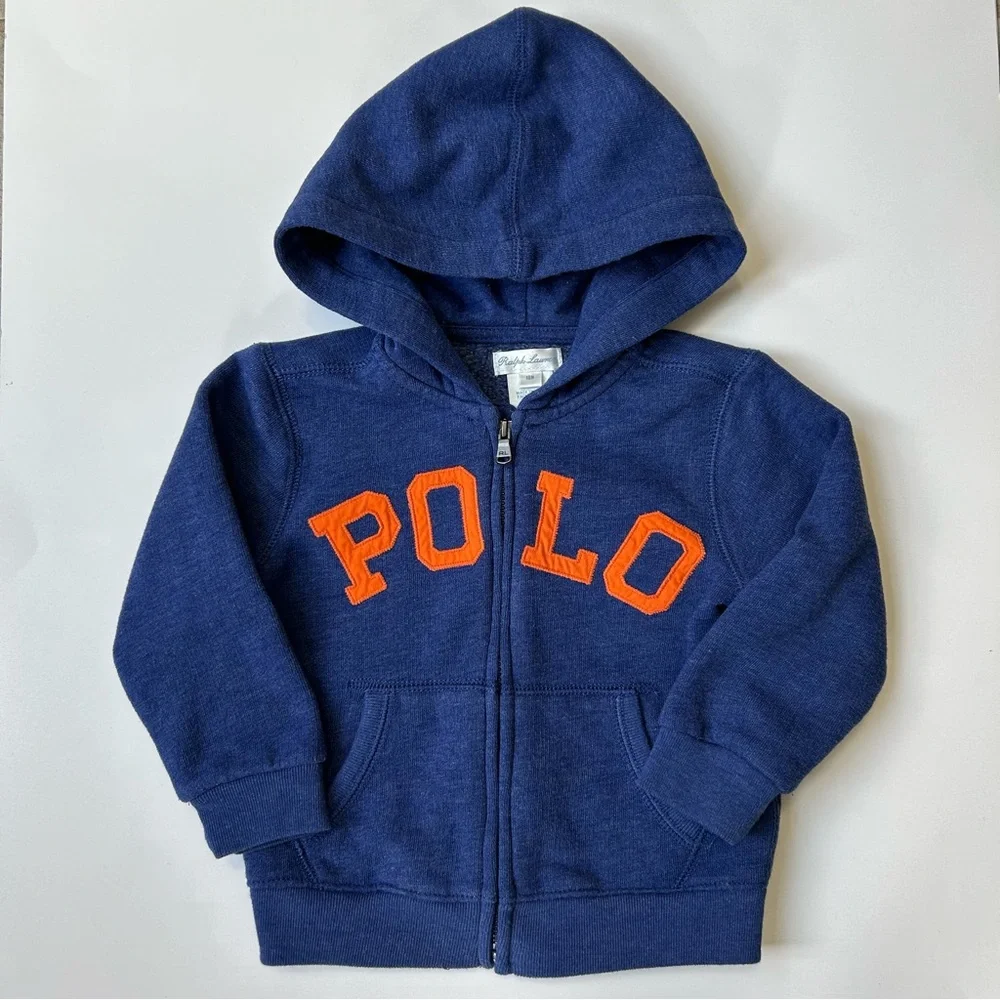 Ralph Lauren Toddler Boys Blue Logo Fleece Full-Zip Hoodie, Size 18 Months